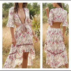 Floral Deep V-Neck High-Low Boho Dress